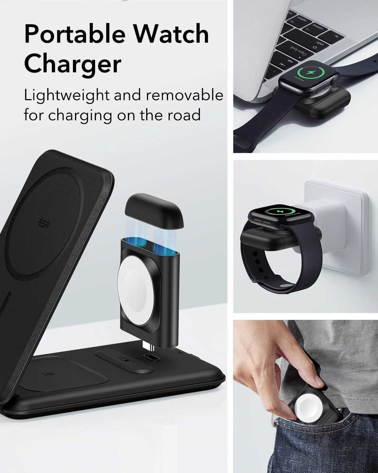 15W 3-in-1 Travel Wireless Charging Set - Black - EU Plug - Image 6
