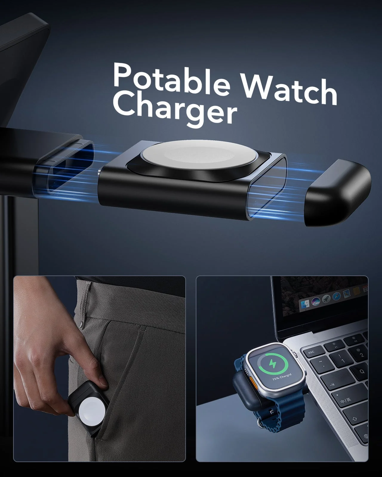 Qi2 3-in-1 Watch Wireless Charging Set (HaloLock) - Grey - US PLUG - Image 10