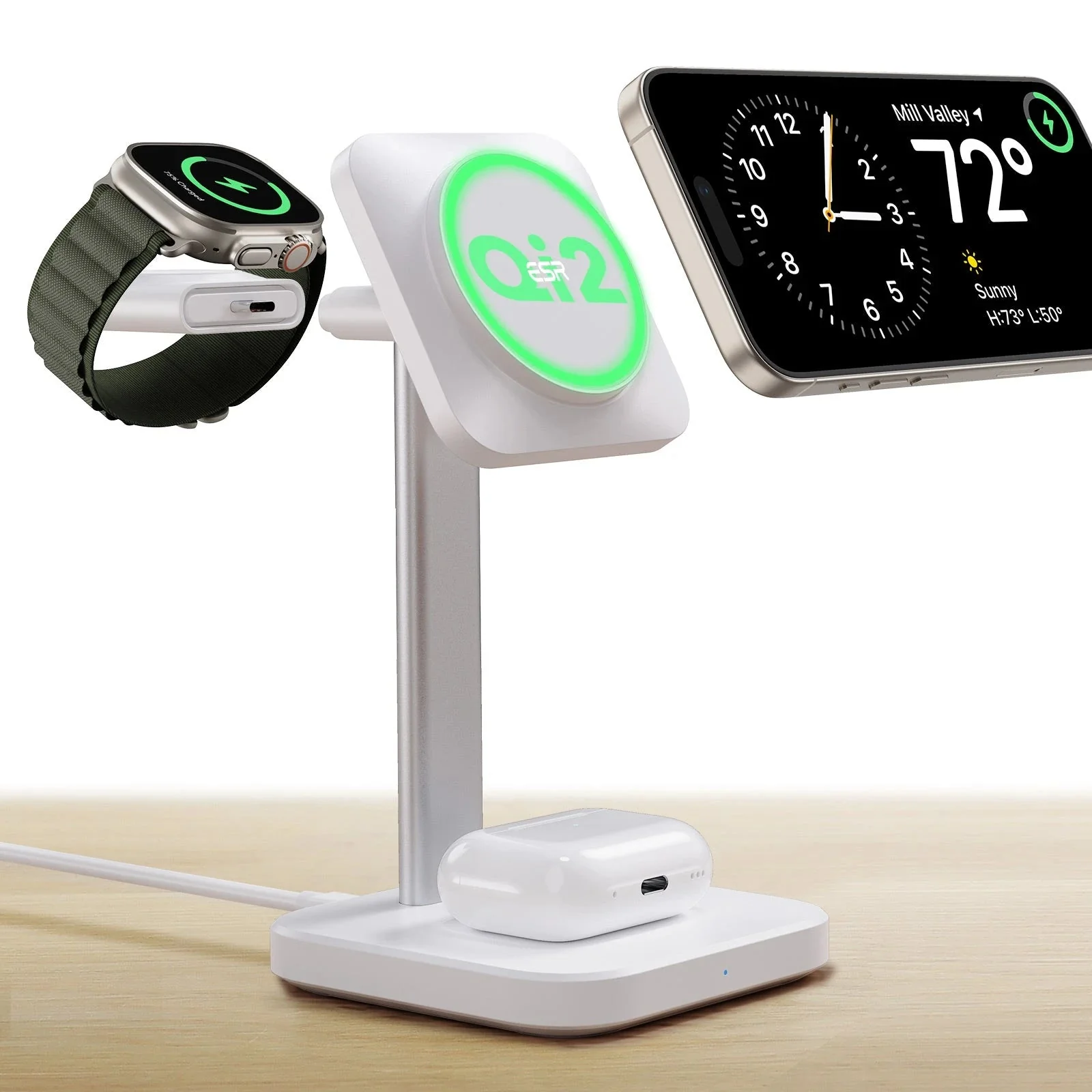 Qi2 3-in-1 Watch Wireless Charging Set (HaloLock) - Grey - US PLUG - Image 2