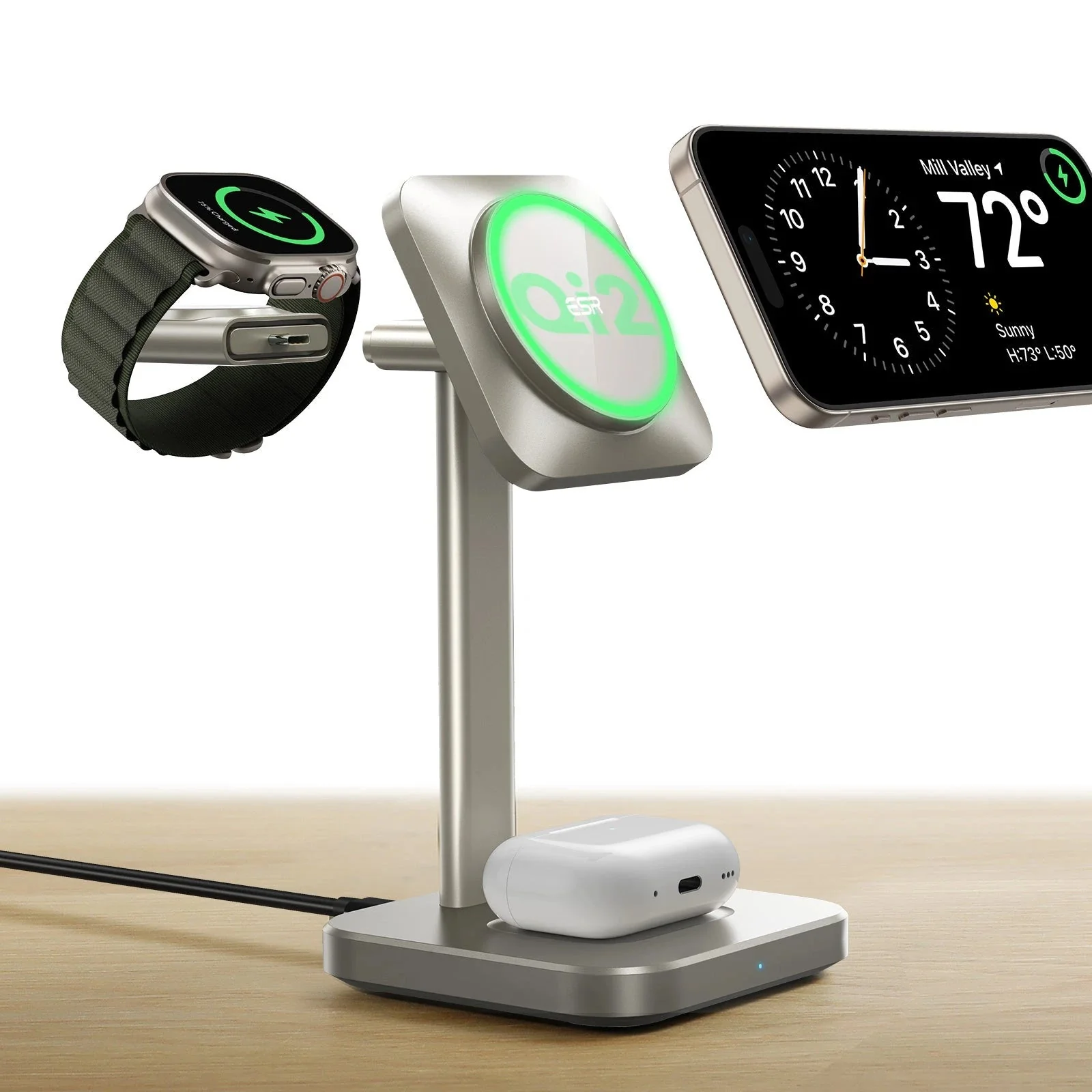 Qi2 3-in-1 Watch Wireless Charging Set (HaloLock) - Grey - US PLUG - Image 4
