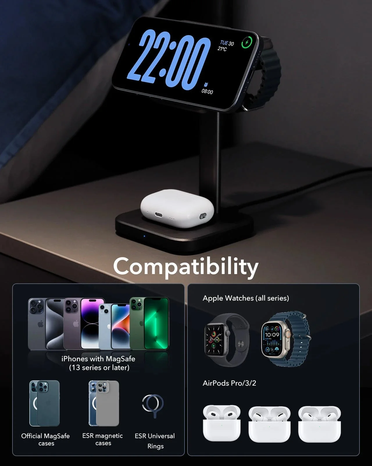 Qi2 3-in-1 Watch Wireless Charging Set (HaloLock) - Grey - US PLUG - Image 9