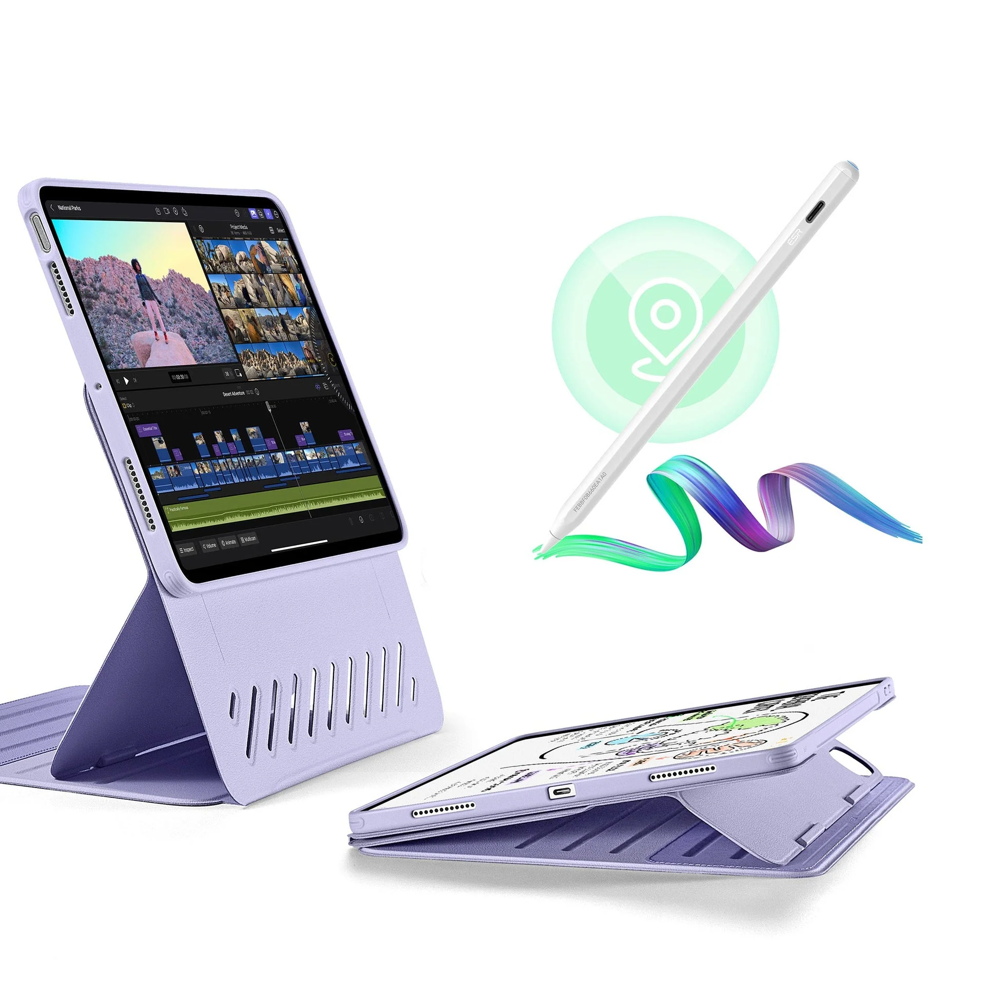 iPad Air 13" (M2) 2024 Bundle Shift Magnetic Case with Geo Digital Pencil - Lavender
