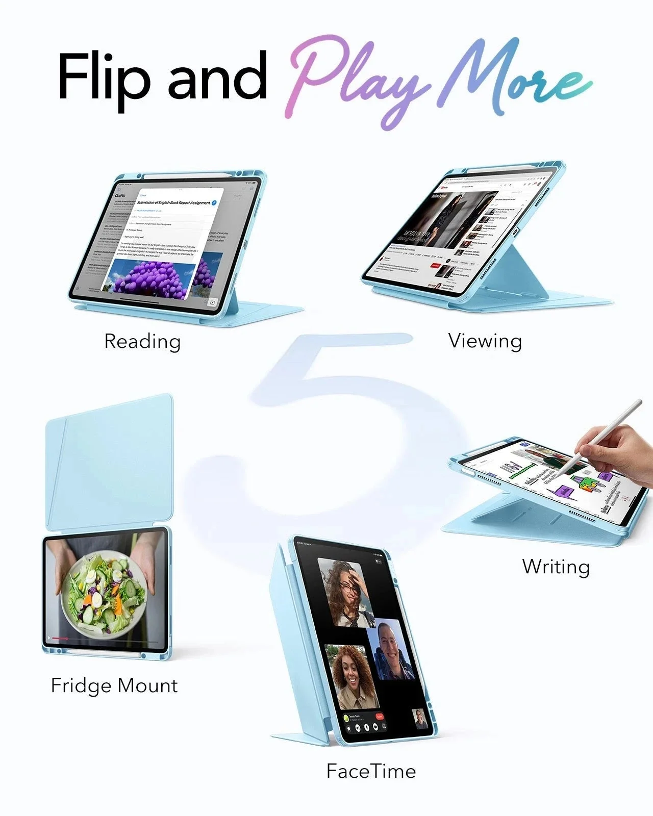 iPad Air 13" (M4) 2026 Bundle Flip Magnetic Case with Pencil Holder & Armorite® Protection - Sky Blue - Image 4