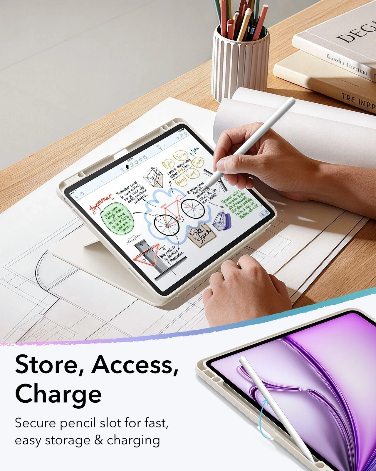 iPad Air 13" (M4) 2026 Bundle Flip Magnetic Case with Pencil Holder, Paper-Feel Magnetic & Armorite® Protection - Starlight - Image 6