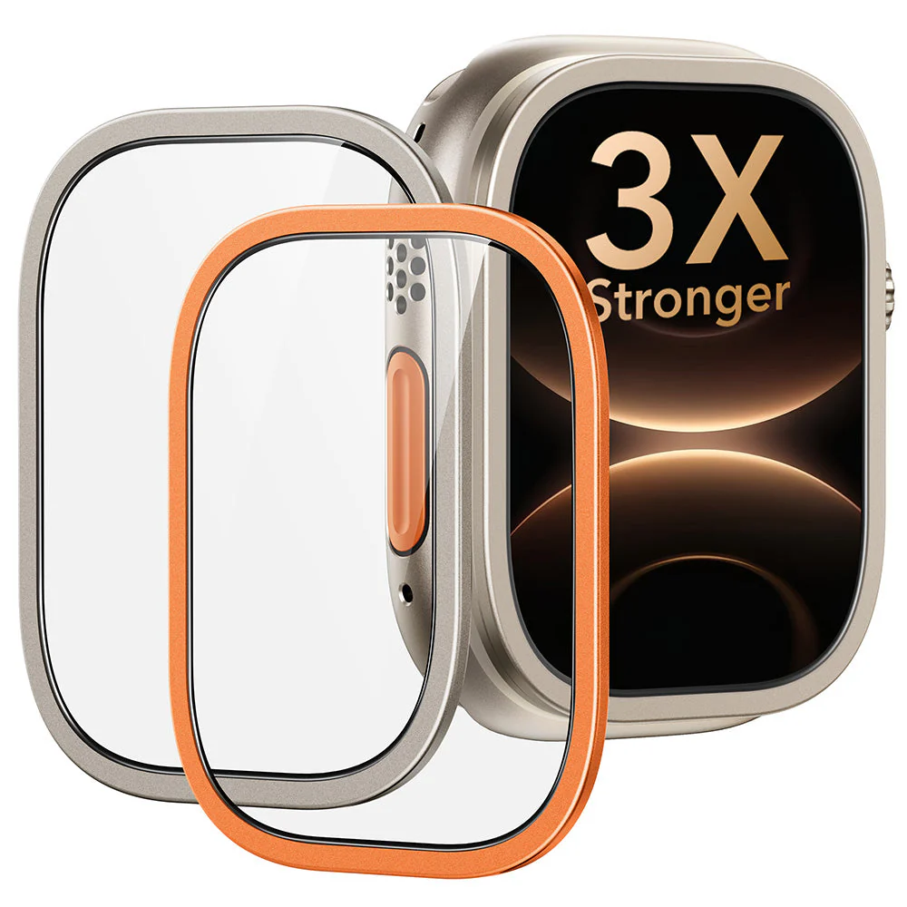 Apple Watch Ultra 3 ArmoriteĀ® Pro Screen Protector (Bezel) - Titanium / Orange