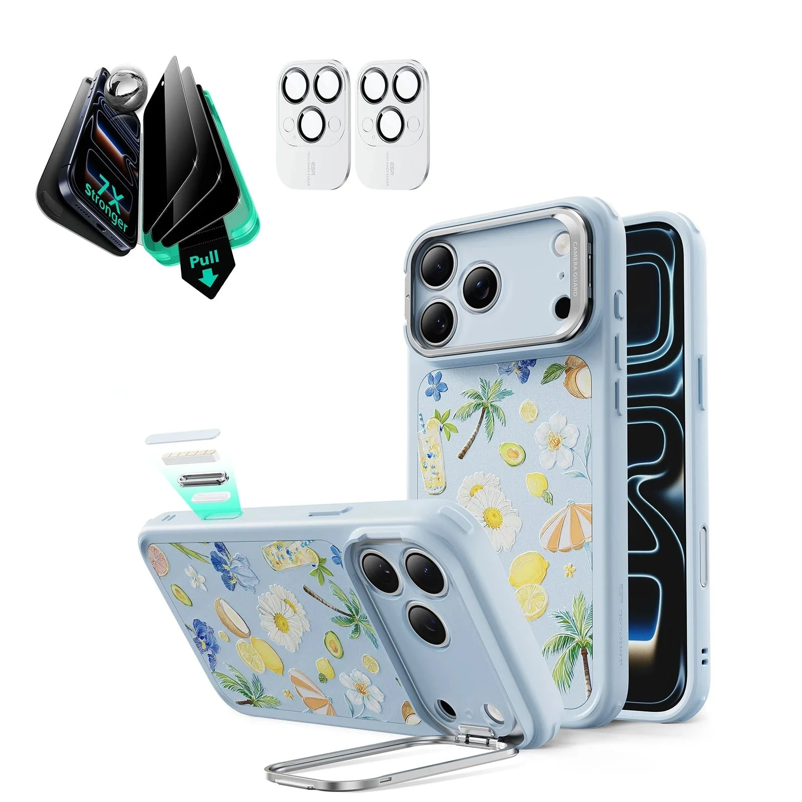 iPhone 17 Pro Bundle Classic Hybrid Magnetic Case (Camera Control, Stash Stand) and Armorite Privacy Screen Protector - Tropical Paradise