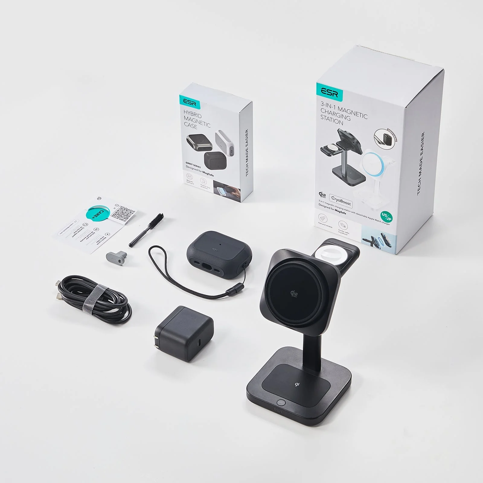 25W CryoBoost 3-in-1 Magnetic Charger (Qi2) and AirPods Pro 3 Orbit Hybrid Case Bundle - US Plug–White - Image 2